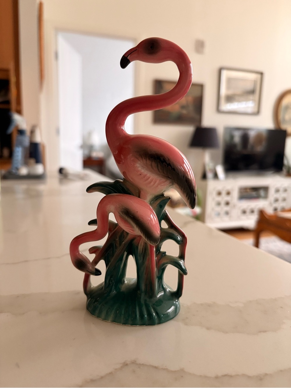 Vintage Pink Flamingo Ceramic Figurine - Home Art Decor